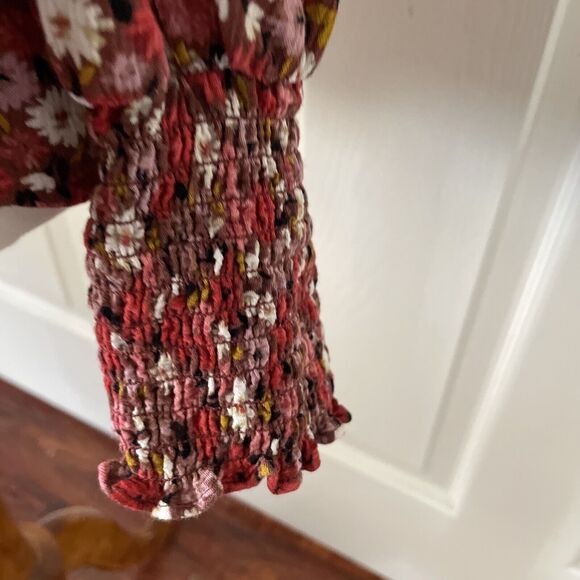 Knox Rose Womens Top Medium Cottage Core Boho Floral Ruffle Hippie Shirred Pink - Picture 5 of 14
